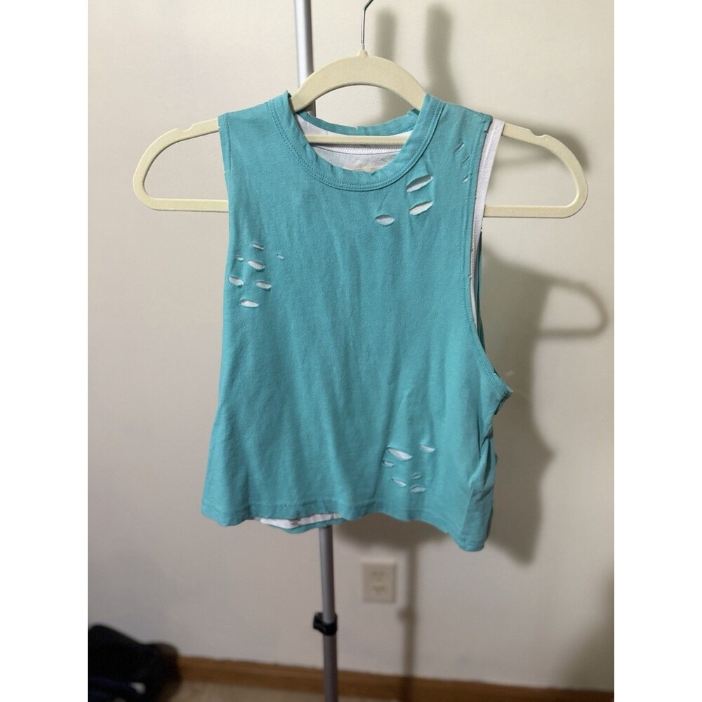 Hollister Women’s Blue Distressed Cropped Sleeveless Knit Tank Top Size S